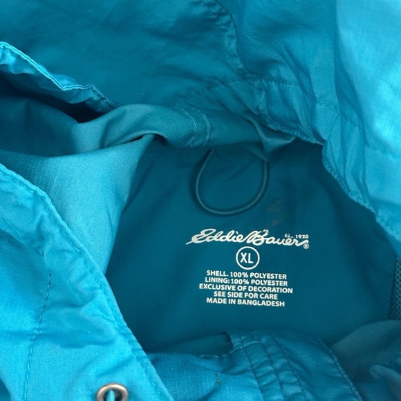Eddie Bauer Full Zip Water-Resistant Hooded Windbreaker Jacket Teal Blue Mens XL - Picture 5 of 5